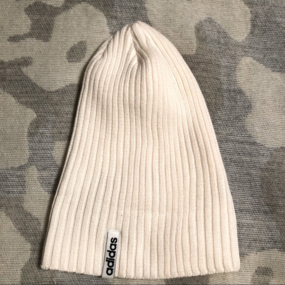 Adidas White Ribbed Beanie